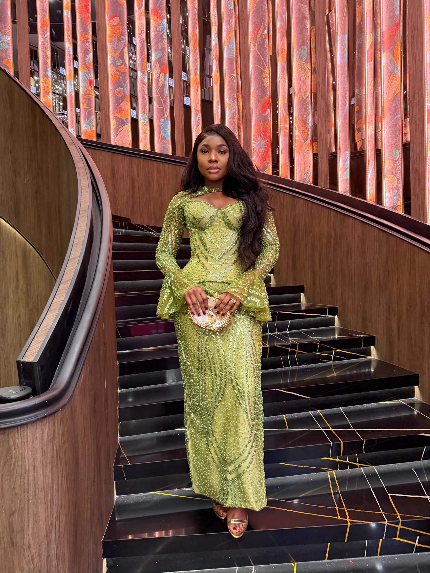 Detail of the beadwork on a Jiofit Aso Ebi ensemble