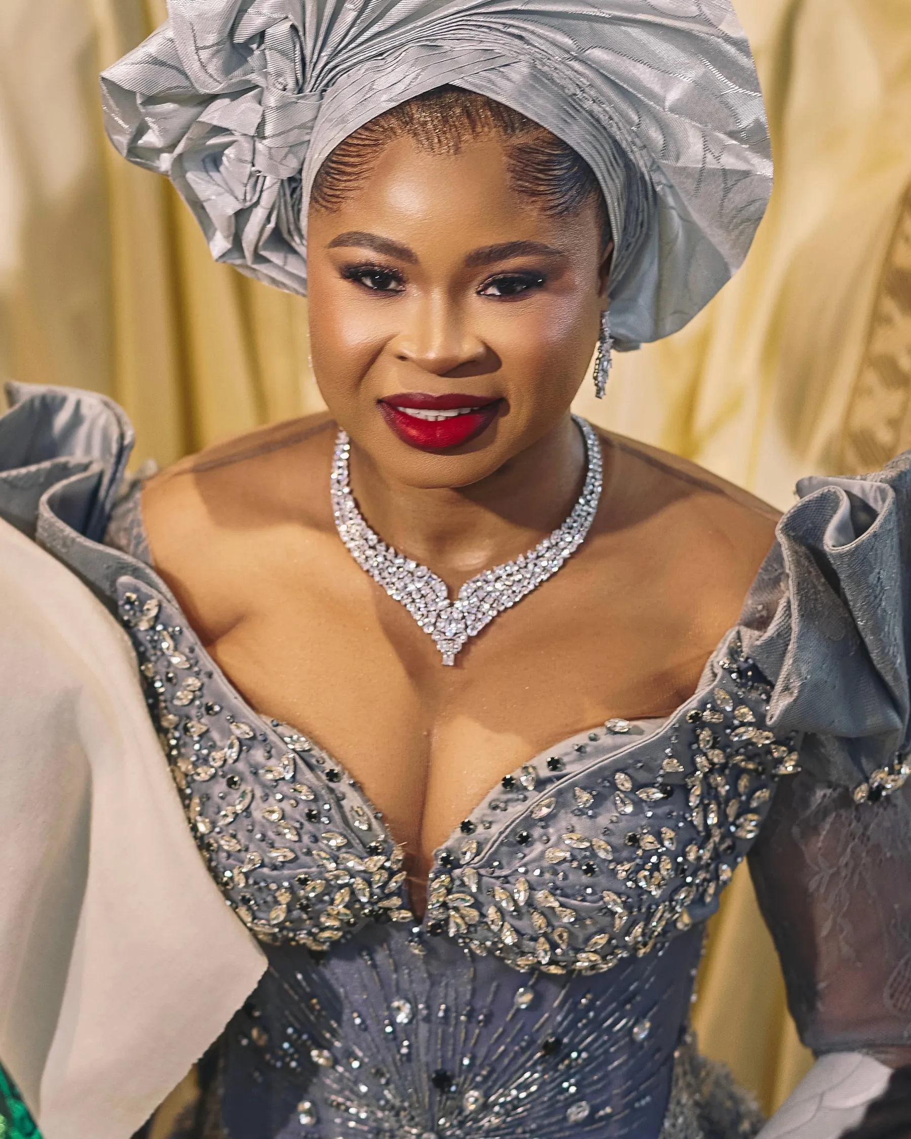 Close detail of the crystal beading on the bodice of a Jiofit traditional bridal look