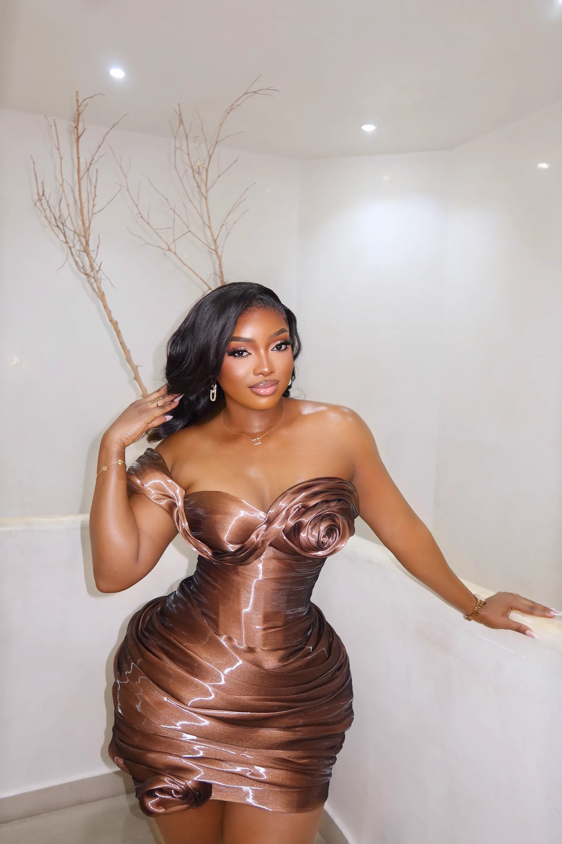 Essential Silhouette B — a body-skimming Jiofit gown in duchess satin